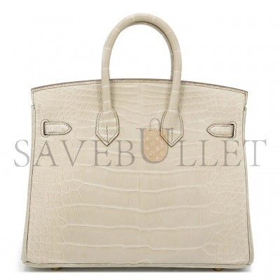 HERMÈS MASTER BIRKIN 25 CROCODILE LEATHER GLACIER WHITE GOLD BUCKLE H041354CK29 (25*20*13cm)